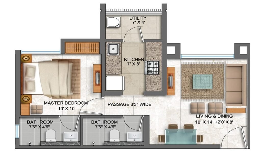 1BHK Floor Plan, palava